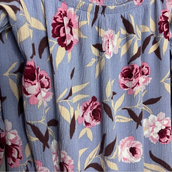 Blue Rain Peasant Pink Lavender Blue Floral Off Shoulder Cropped Blouse Size XS - Picture 2 of 6